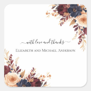 Rust Terracotta Navy Cream Floral Wedding Square Sticker