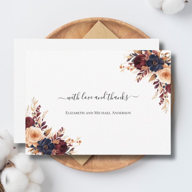 Rust Terracotta Navy Cream Floral Wedding Thank You Card (Rust Terracotta Navy Blue Cream Watercolor Floral Wedding Thank you card)