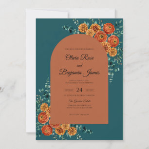 Rust Terracotta Ranunculus Eucalyptus Wedding Invitation