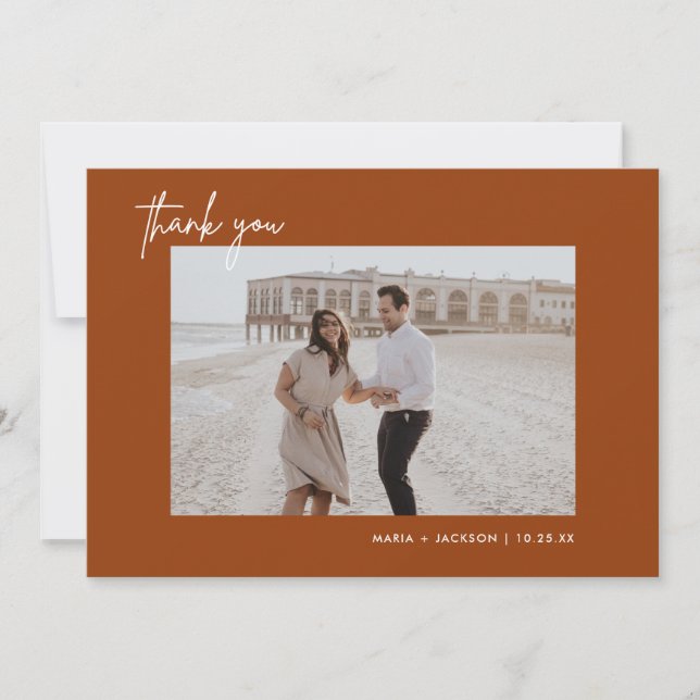 Rust Terracotta Wedding Photo Thank You Cards (Front)
