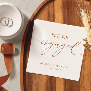Rust Terracotta We're Engaged Engagement Napkin