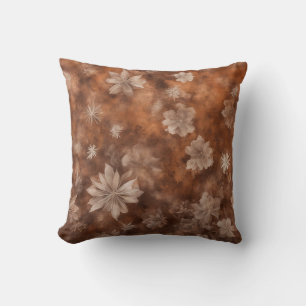 Rust Throw Cushion Vintage Winter Flowers pattern 