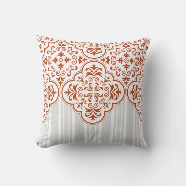 Rust Traditional Damask Pattern Cushion (Front)
