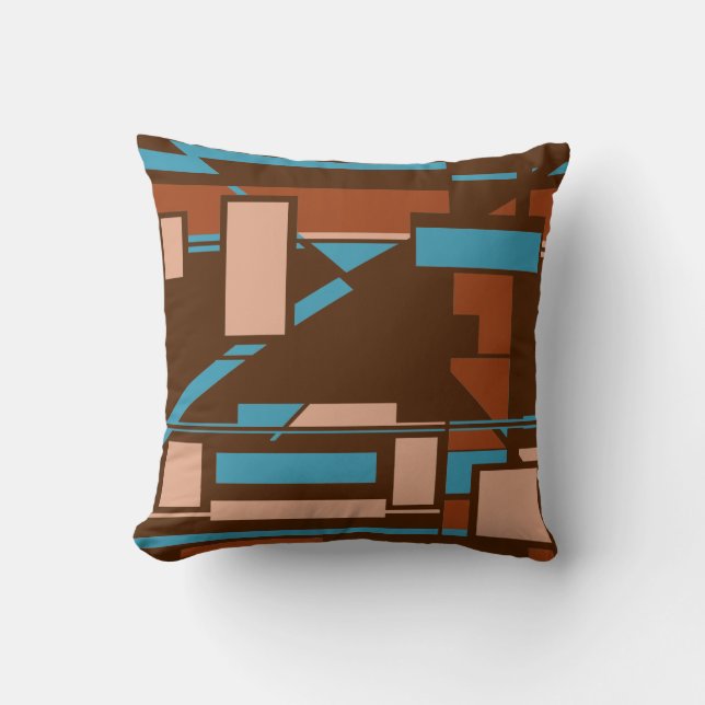 Rust Turquoise Beige Brown Southwest Look Mosaic  Cushion (Front)