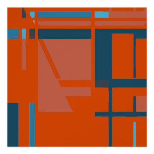 Rust Turquoise Blue on Bright Orange MCM Look Poster