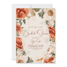 Rust Vintage Floral Bridal Shower Invitation