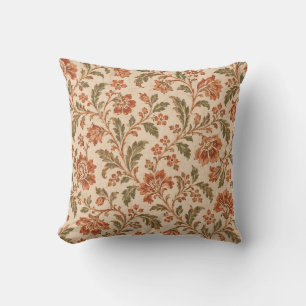 Rust Vintage Floral Throw Pillow