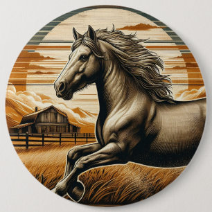 Rust/vintage horse/western 6 cm round badge