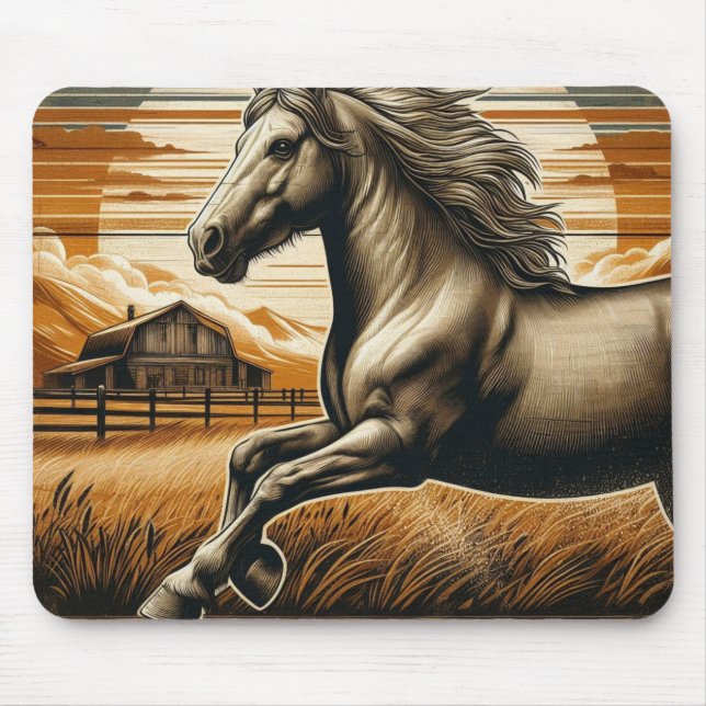 Rust/vintage horse/western  mouse mat (Front)