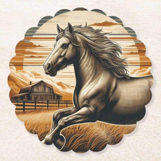 Rust/vintage horse/western  paper coaster (Front)