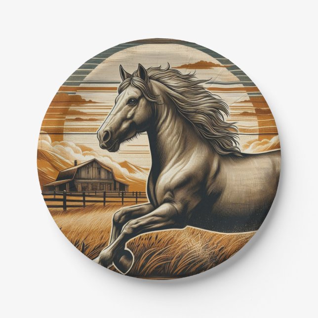 Rust/vintage horse/western  paper plate (Front)