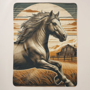 Rust/vintage horse/western sherpa blanket