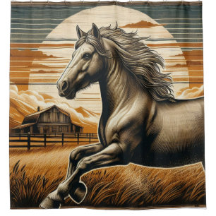 Rust/vintage horse/western shower curtain