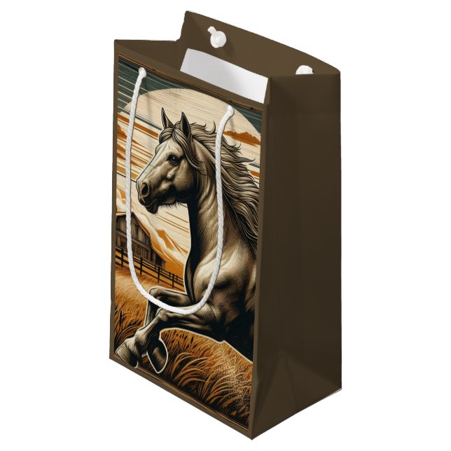 Rust/vintage horse/western  small gift bag (Front Angled)