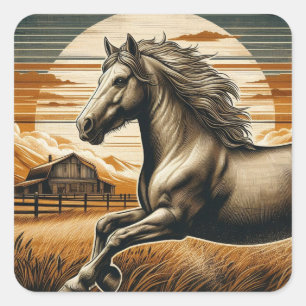 Rust/vintage horse/western  square sticker