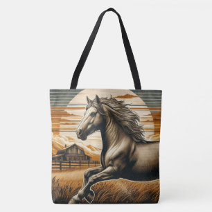 Rust/vintage horse/western tote bag