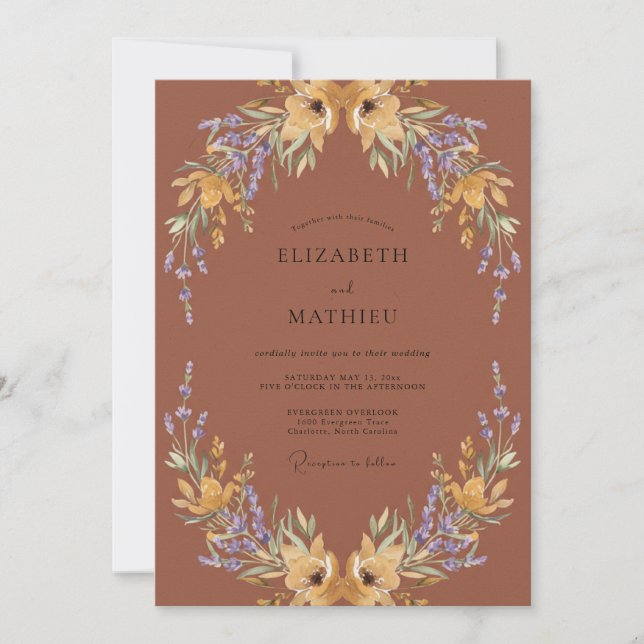 Rust Warm Gold Wildflower Wedding Invitation (Front)