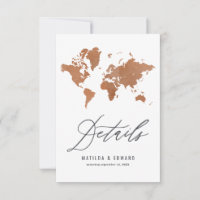 Rust watercolor world map wedding details