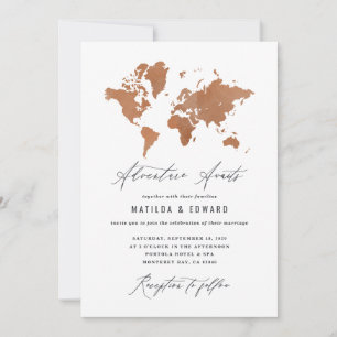 Rust watercolor world map wedding travel