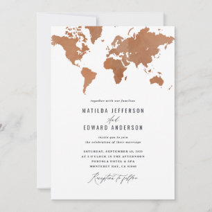 Rust watercolor world map wedding travel