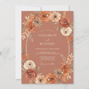 Rust Watercolor Wreath Wedding Invitation