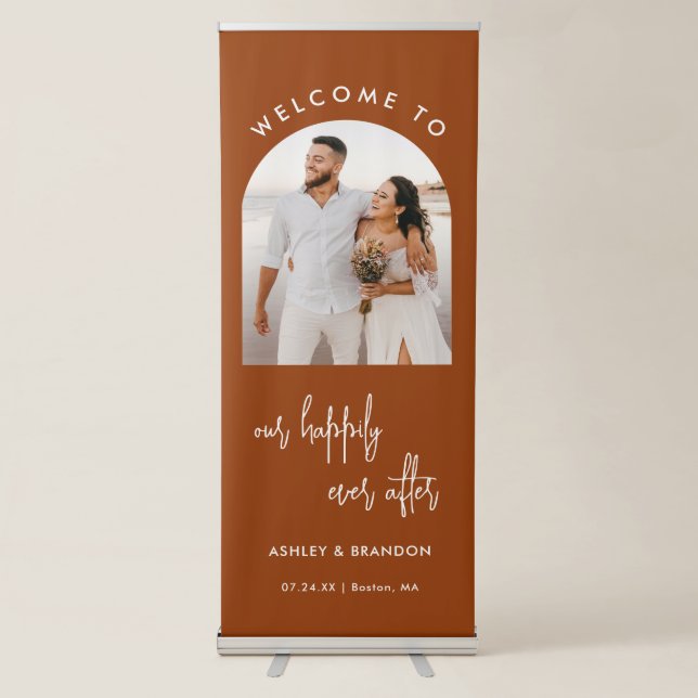 Rust Welcome To Our Happily Ever After Wedding  Retractable Banner (Front)