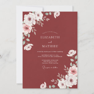 Rust White Ranunculus Eucalyptus Wedding Invitation