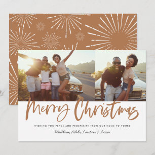 Rust white script Christmas 2 photo Holiday Card