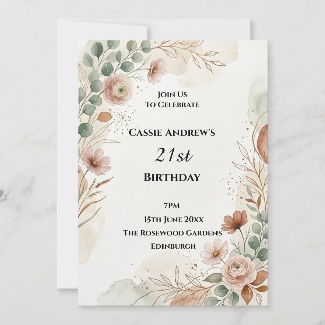 Rust Wildflower Autumn Birthday Invitation (Front)