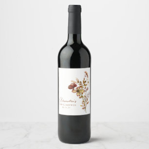 Rust Wildflower Boho Bridal Shower Favour Custom Wine Label