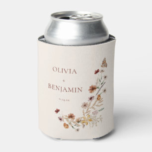 Rust Wildflower Boho Personalised Wedding Favour Can Cooler