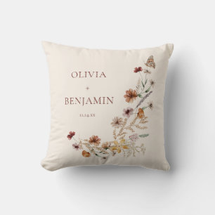 Rust Wildflower Boho Personalised Wedding Keepsake Cushion