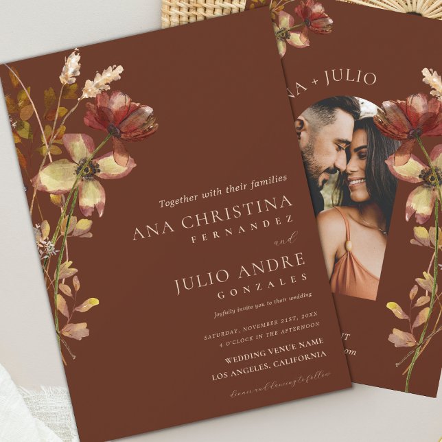 Rust Wildflower Fall Autumn Photo Website Wedding  Invitation (Creator Uploaded)