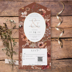 Rust Wildflower Frame QR Code All in One Invite