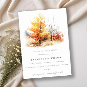 Rust Yellow Autumn Fall Landscape Plaid Birthday Invitation