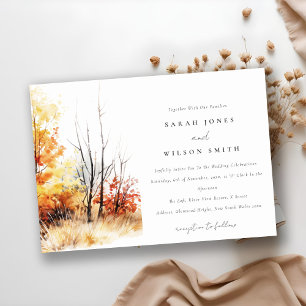Rust Yellow Autumn Fall Landscape Plaid Wedding Invitation