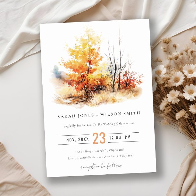 Rust Yellow Autumn Fall Landscape Plaid Wedding Invitation (Creator Uploaded)