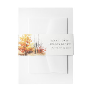Rust Yellow Autumn Fall Landscape Plaid Wedding Invitation Belly Band