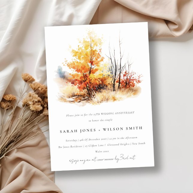 Rust Yellow Autumn Landscape Plaid Anniversary Invitation (Creator Uploaded)