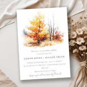 Rust Yellow Fall Landscape Plaid Couples Shower Invitation