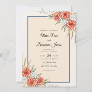 Rust Zinnia Cream Eucalyptus Wedding Invitation