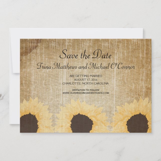 Rustc Sunflower Save the Date Invitation (Front)