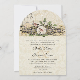 Rustci Forest Birdcage Acorn Love Birds Invitation