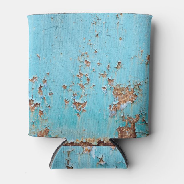 Rusted Blue Metal: Textured Wall. Can Cooler (Front)