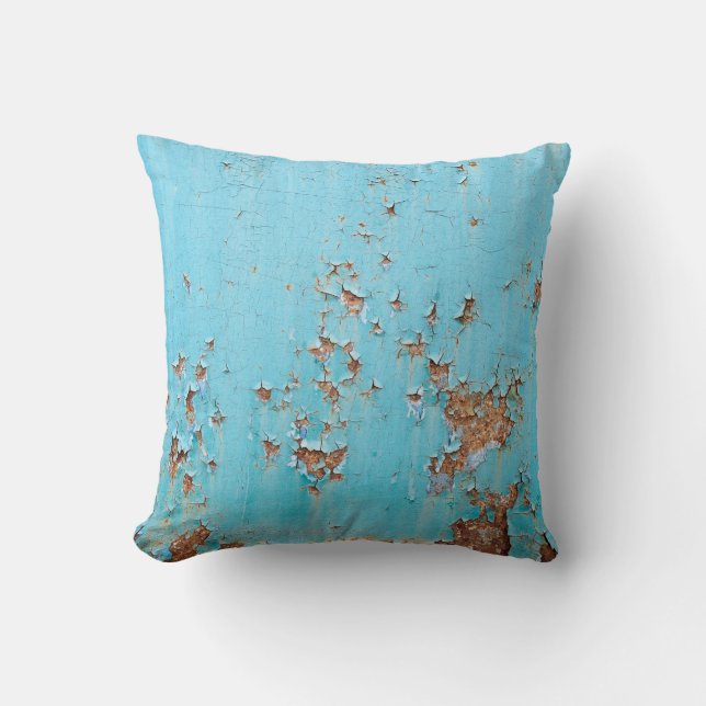 Rusted Blue Metal: Textured Wall. Cushion (Front)