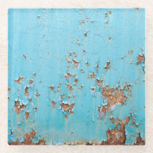 Rusted Blue Metal: Textured Wall. Glass Coaster