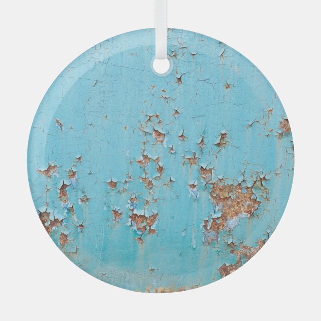 Rusted Blue Metal: Textured Wall. Glass Tree Decoration (Front)
