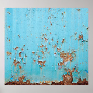 Rusted Blue Metal: Textured Wall. Poster
