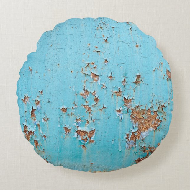 Rusted Blue Metal: Textured Wall. Round Cushion (Front)