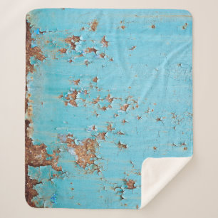 Rusted Blue Metal: Textured Wall. Sherpa Blanket